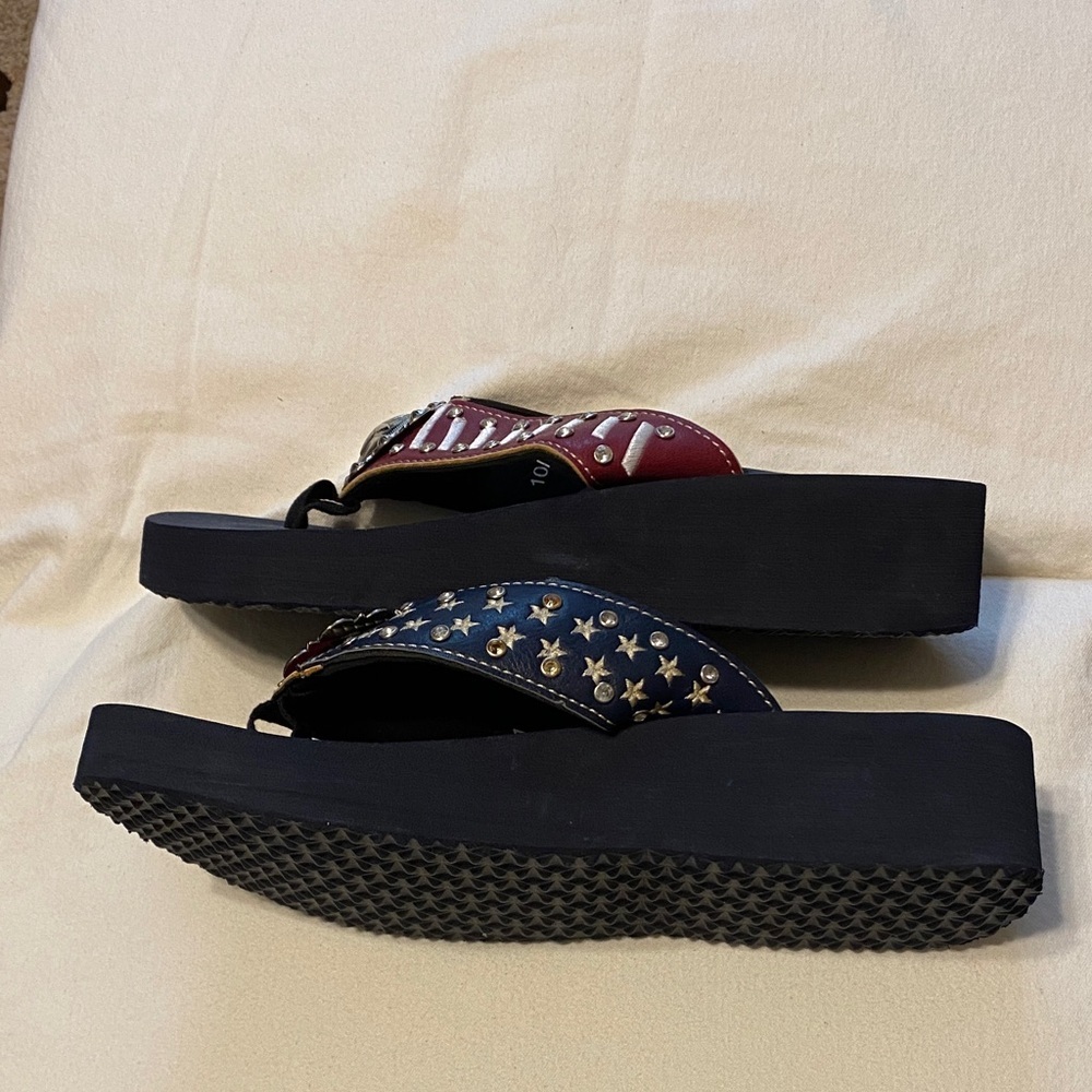 Women's Black and Red Embellished Sandals - Picture 4 of 8